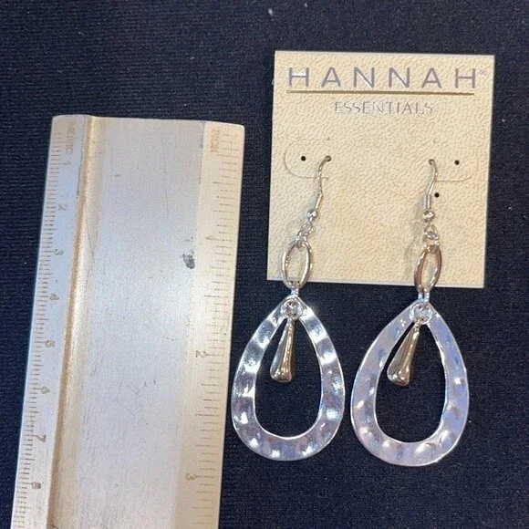Hannah essentials 2 tone silver gold tear drop earrings 2 3/4 inch - Picture 3 of 7